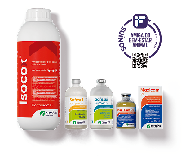 eficiência produtiva. Estes valores são evidenciados com a recertificação da Ourofino Saúde Animal de Empresa Amiga do Bem-Estar Animal para Suínos