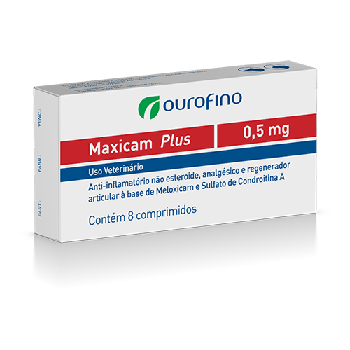 Maxicam Plus 0,5 mg<br>Cartucho: 1 blíster con 8 comprimidos. Display: 5 blísteres con 8 comprimidos.